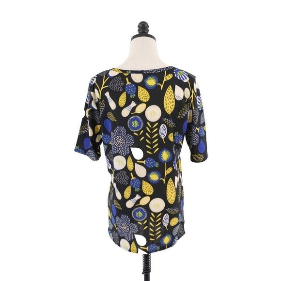NEW LuLaRoe Gigi XL Black Yellow Blue Floral Blouse Top Short Sleeve Scroop Neck - Picture 6 of 9